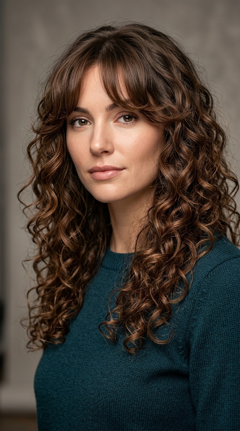 Long Romantic Curls with Soft Curtain Fringe