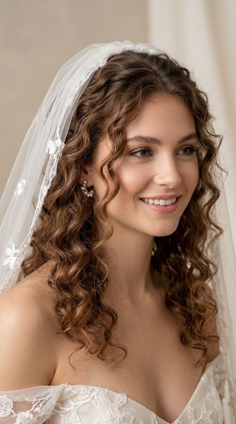 Loose Curls with a Cathedral Veil