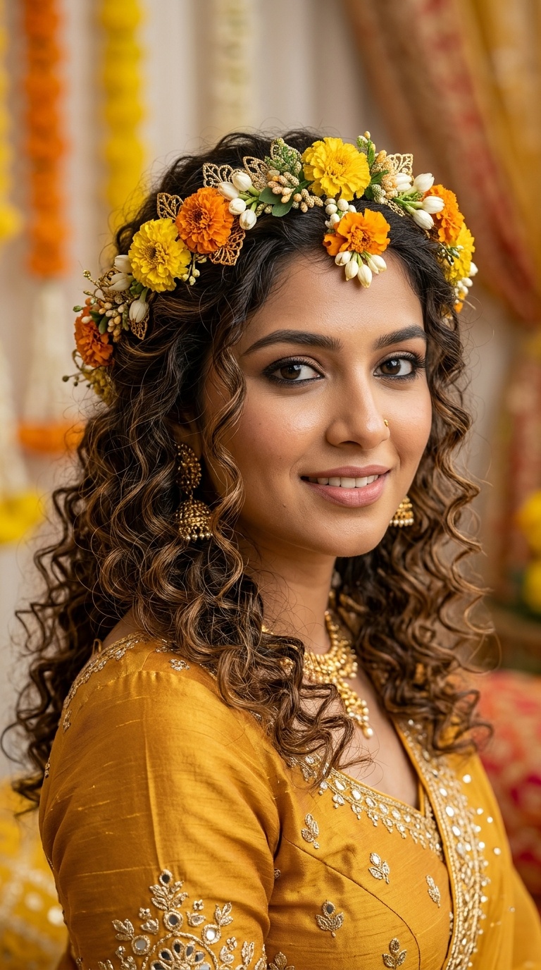 Loose Curls with Floral Tiara