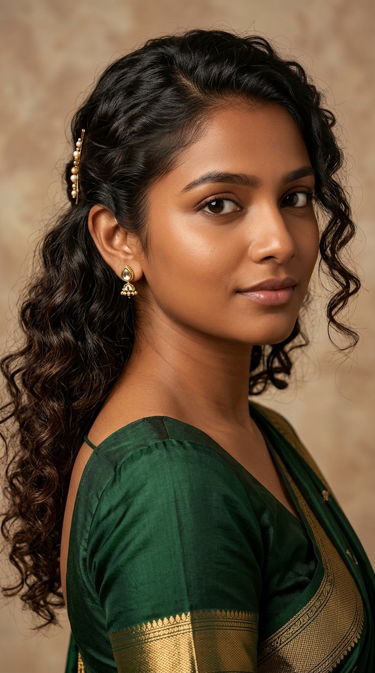 Loose Curls with One Side Pinned