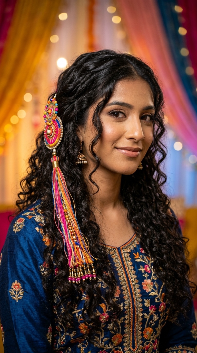 Loose Curls with Tasselled Paranda Pin