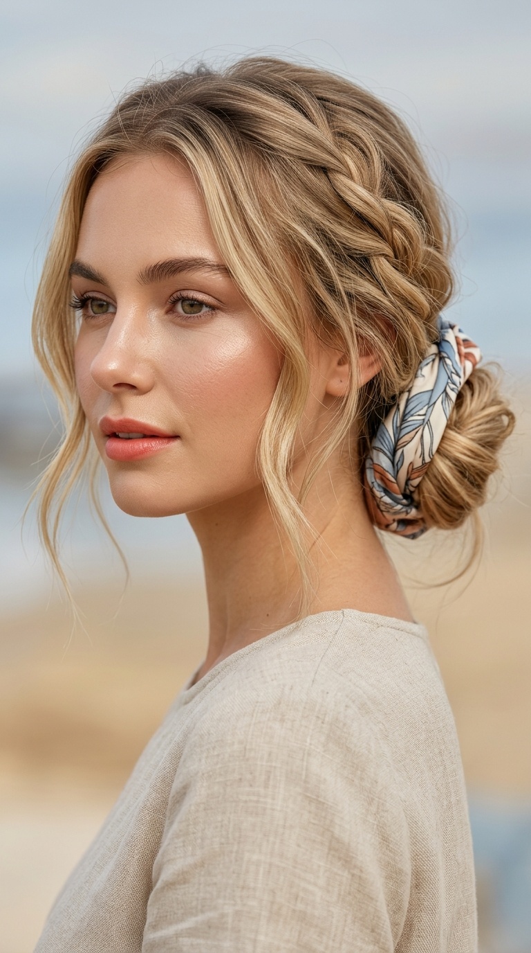 Loose Low Chignon with Scarf