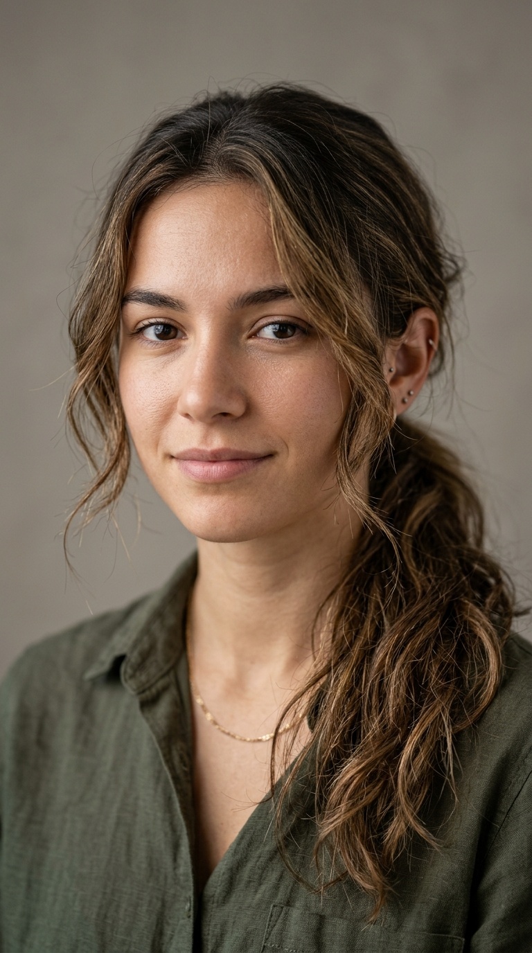 Loose Low Ponytail with Face-Framing Strands