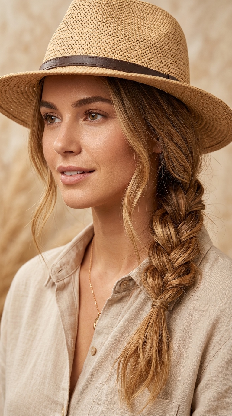 Loose Side Braid with Hat