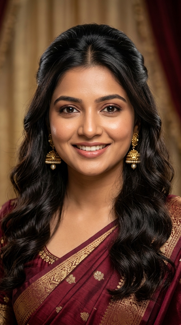 Loose Waves with Center-Parted Tiny Pouf