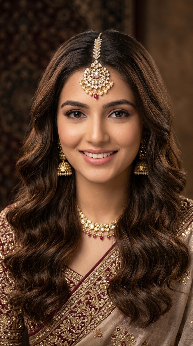 Loose Waves with Maang Tikka