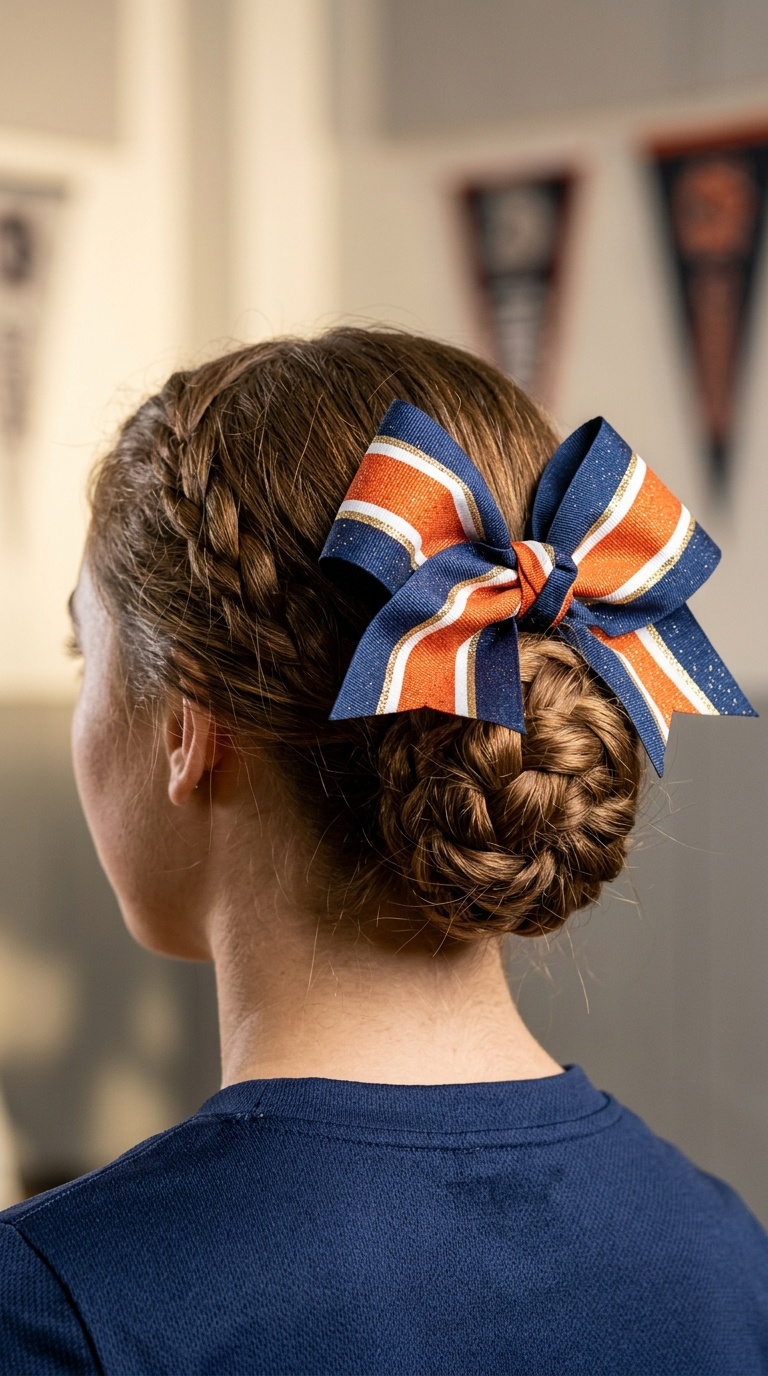 Low Braided Bun with a Massive Game Day Bow
