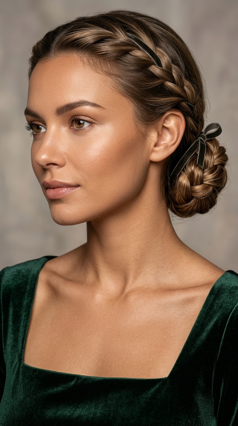 Low Braided Bun with Ribbon