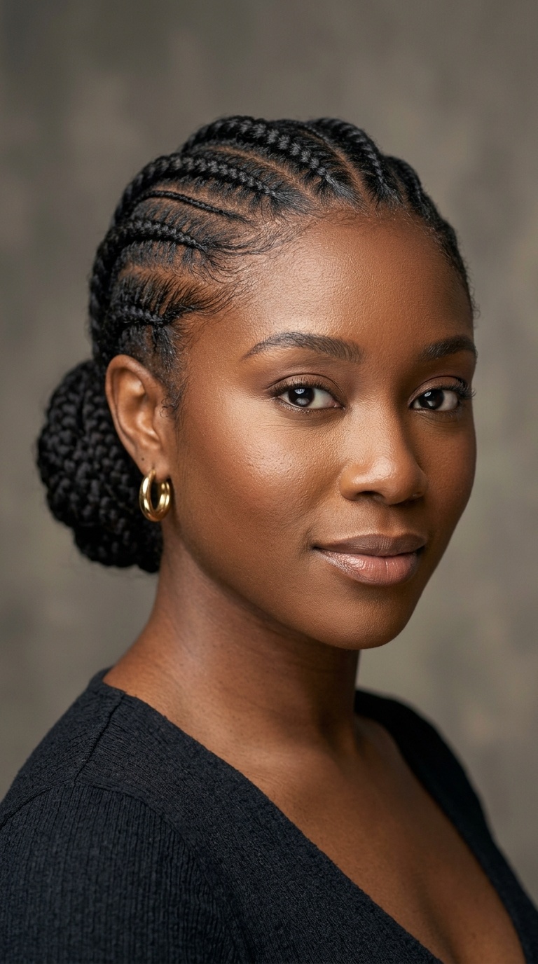 Low Bun Feed-In Cornrows