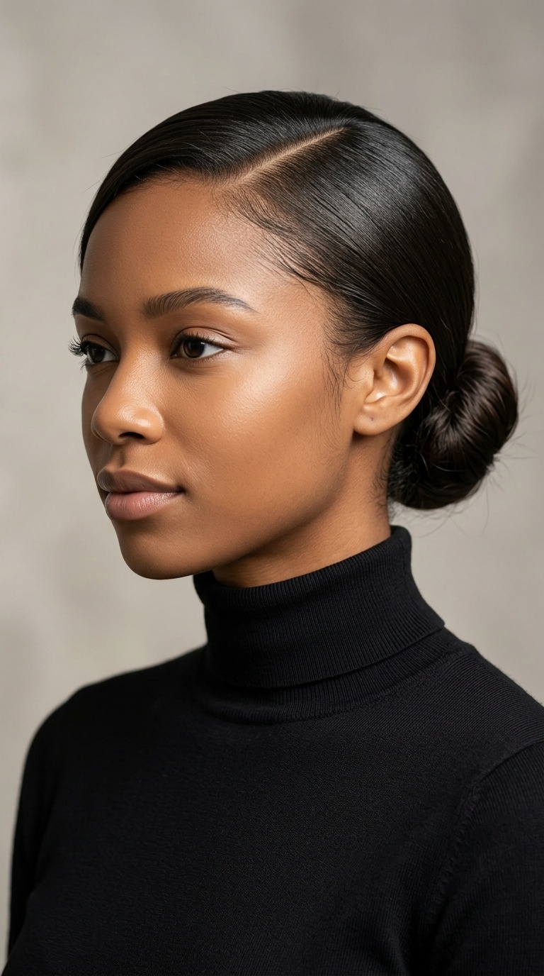 Low Bun with a Deep Side Part