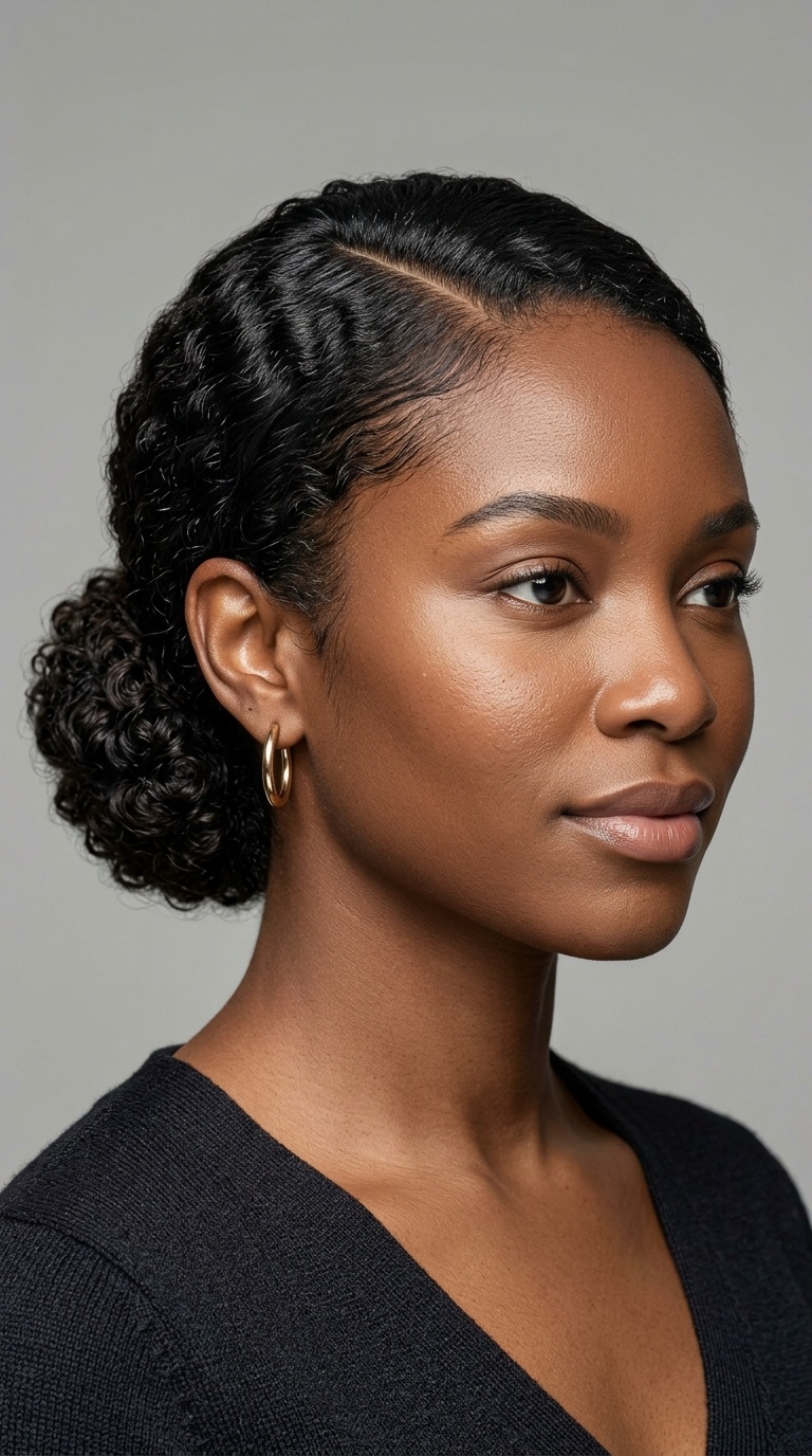 Low Bun with Deep Side Part