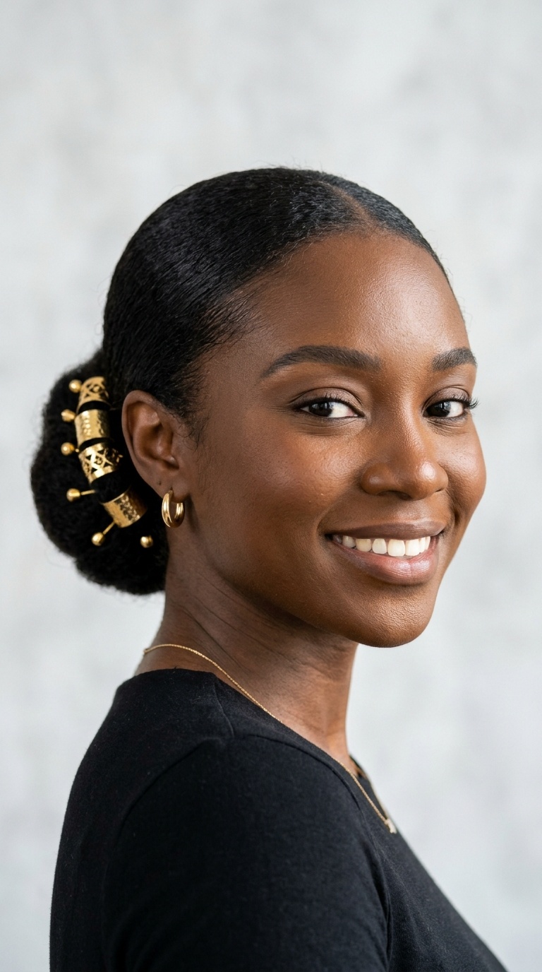 Low Bun with Gold Cuff Accents