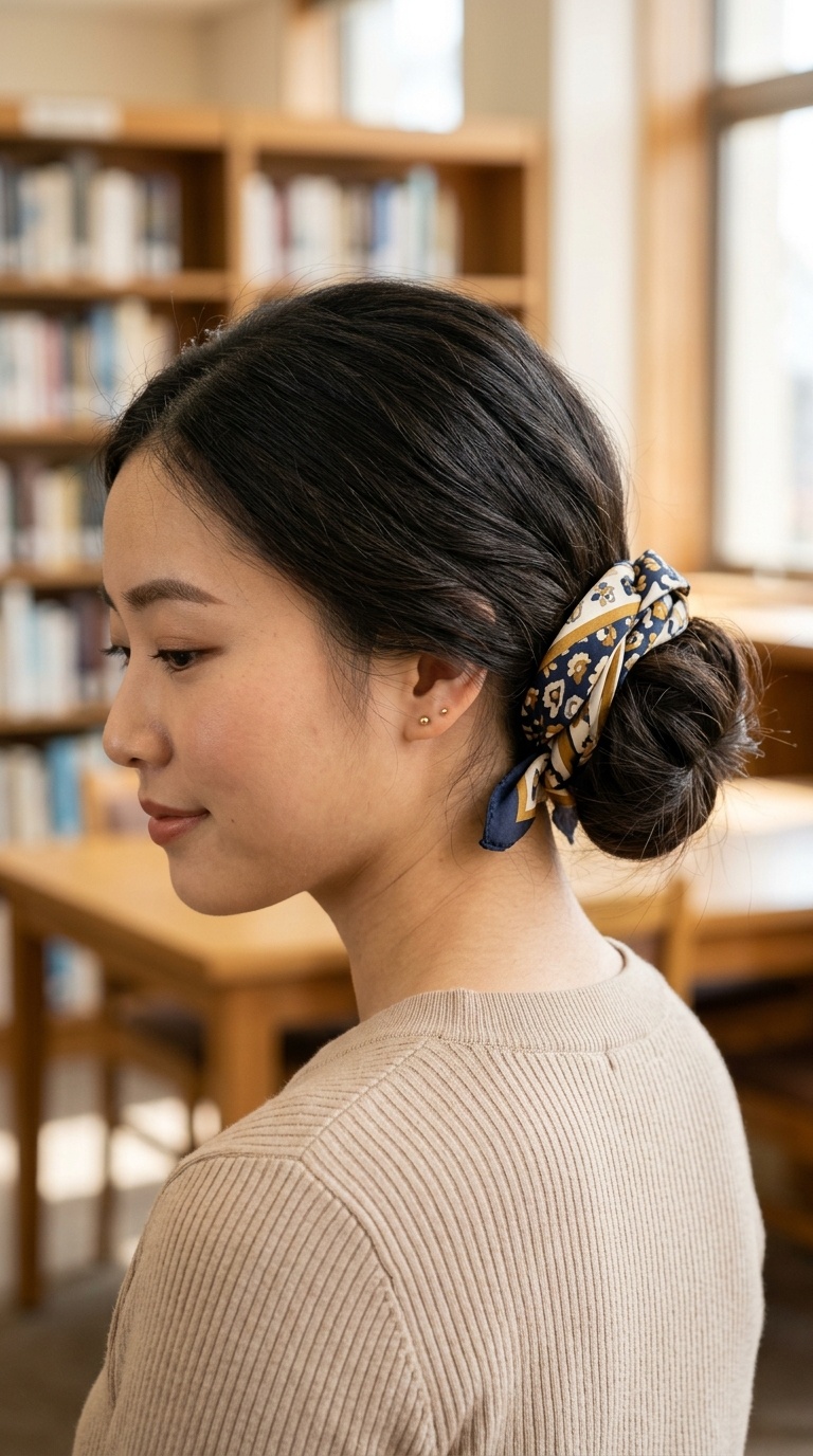 Low Chignon with a Scarf
