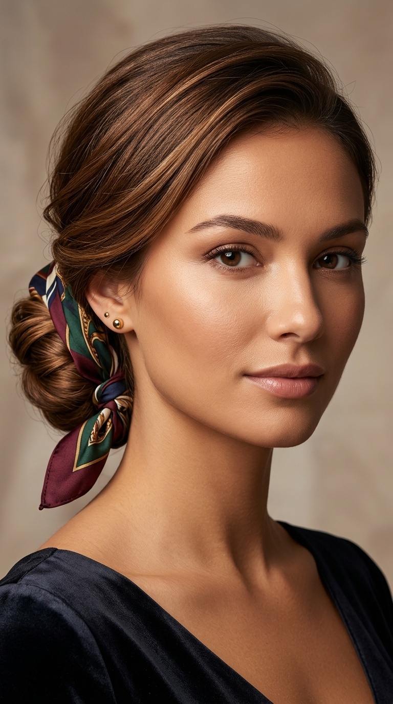 Low Chignon with a Silk Scarf