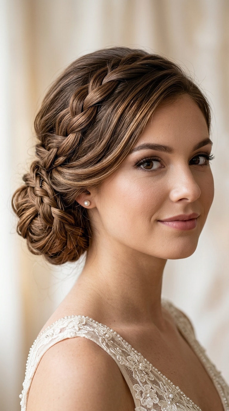 Low Chignon with Braided Wrap