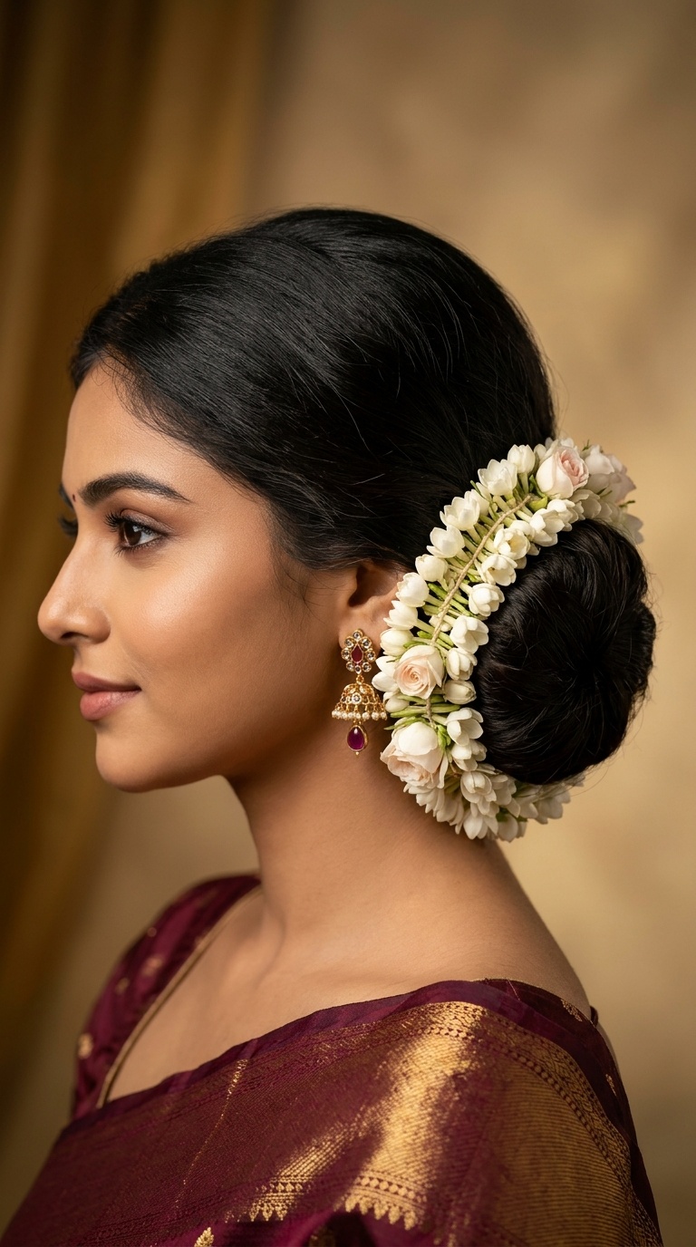 Low Chignon with Circular Gajra