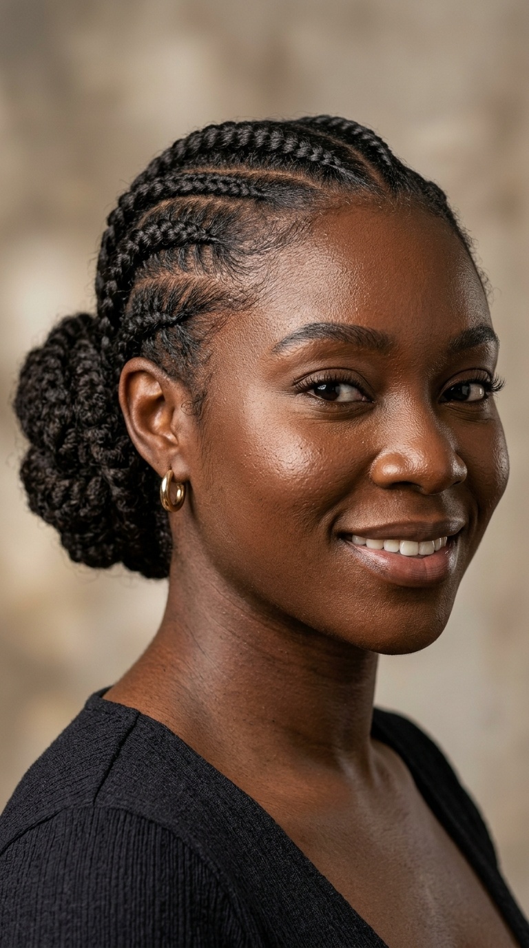 Low Chignon with Cornrow Detail