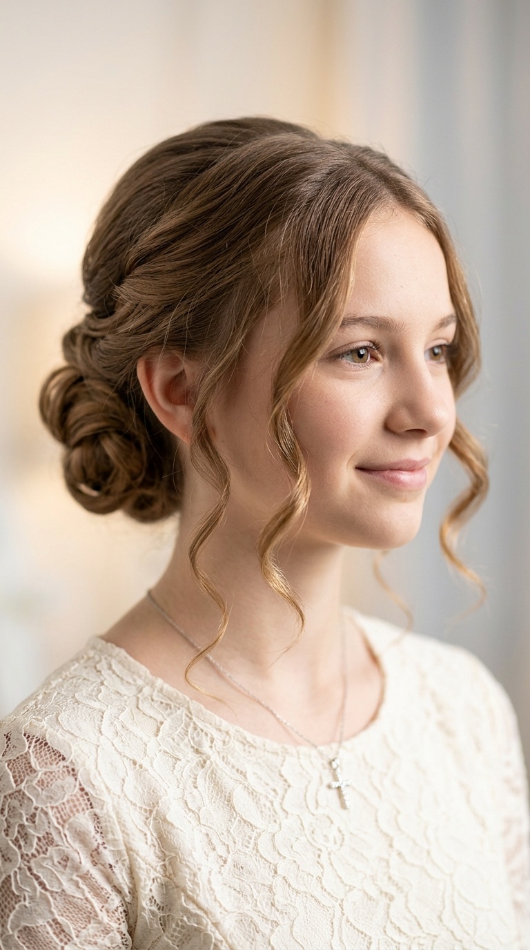 Low Chignon with Curled Tendrils