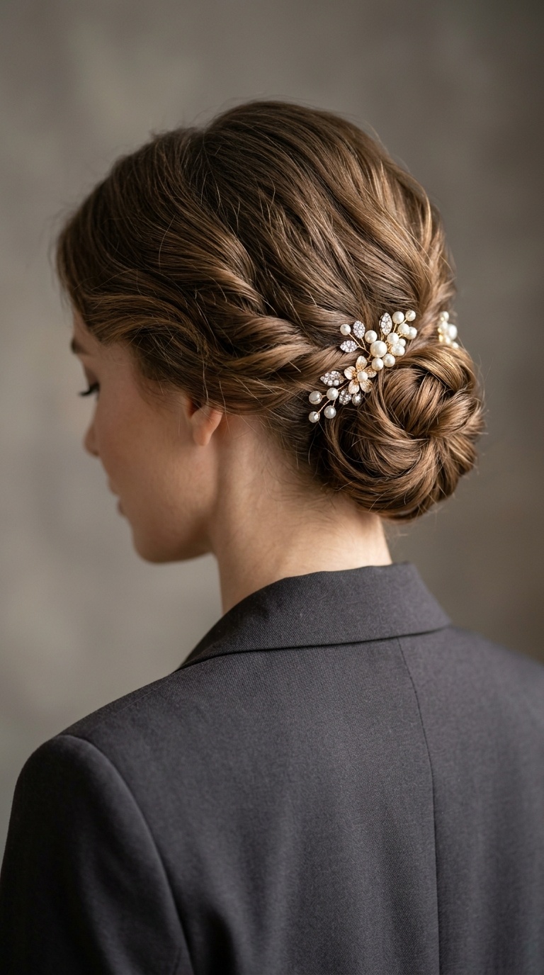 Low Chignon with Decorative Pins