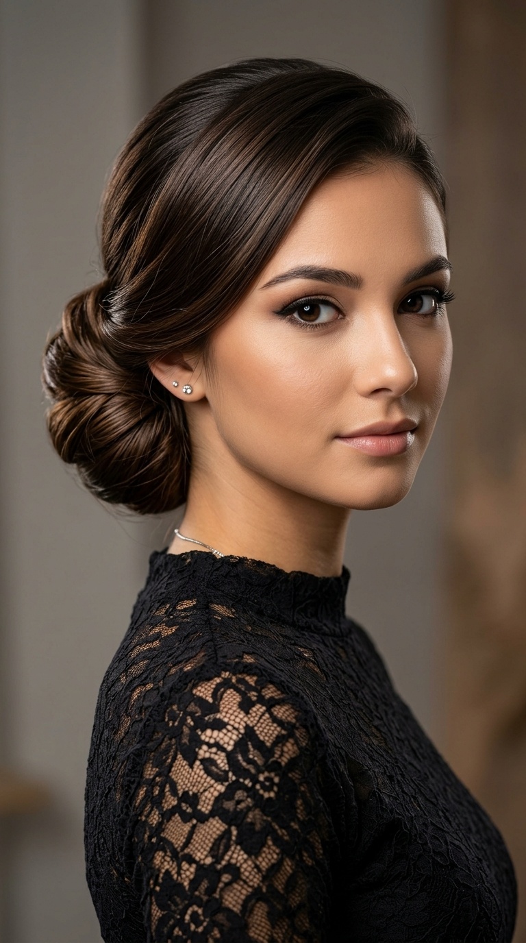 Low Chignon with Deep Side Part