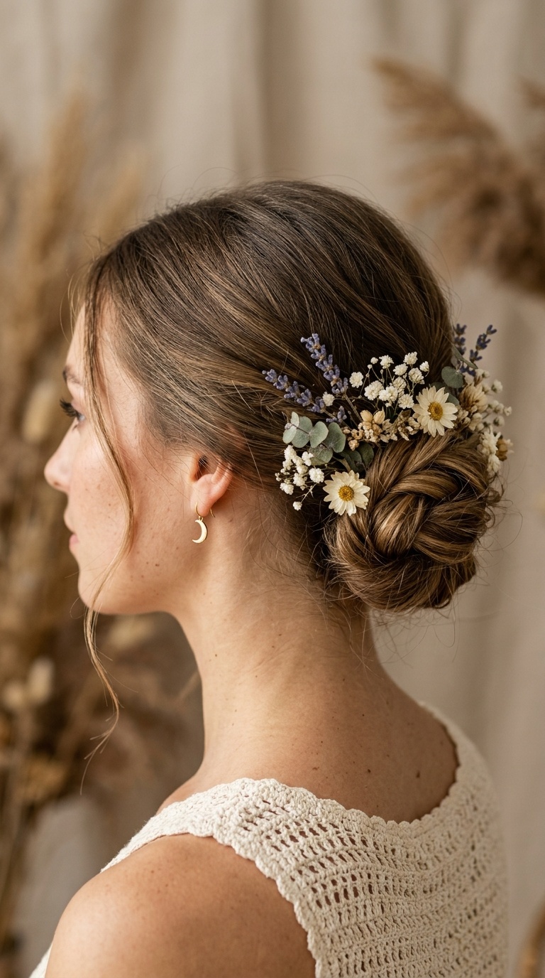 Low Chignon with Dried Flowers