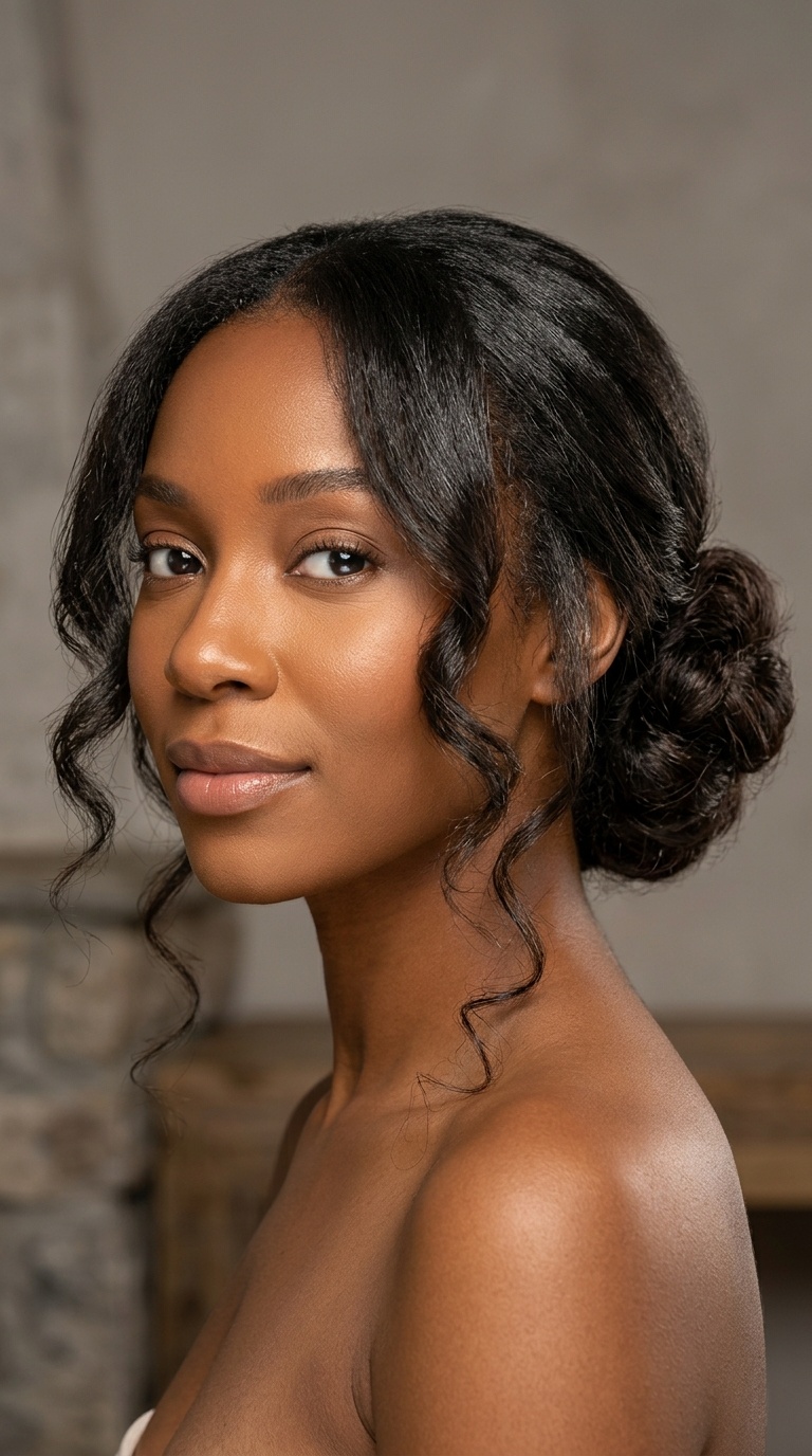 Low Chignon with Face-Framing Tendrils