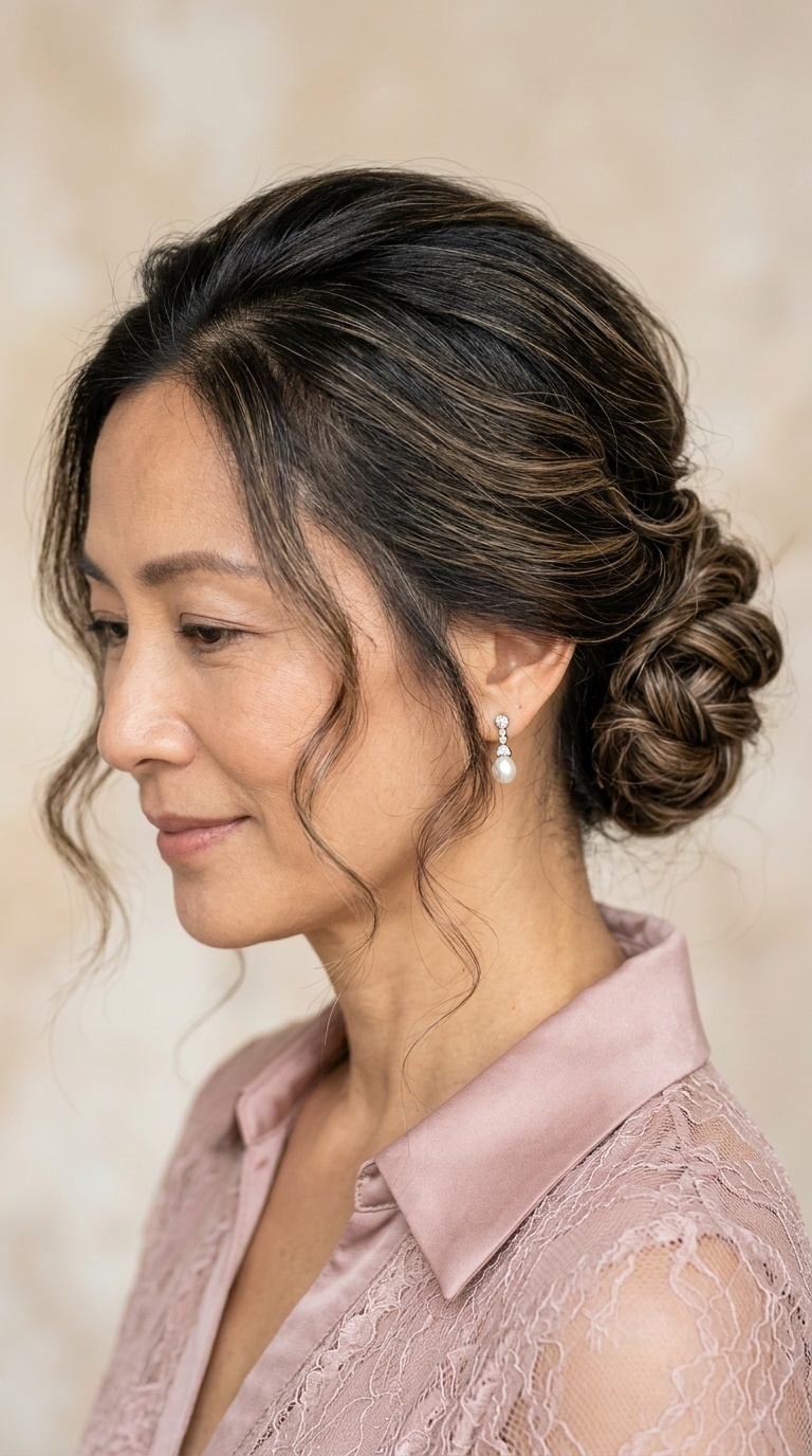 Low Chignon with Face-Framing Tendrils