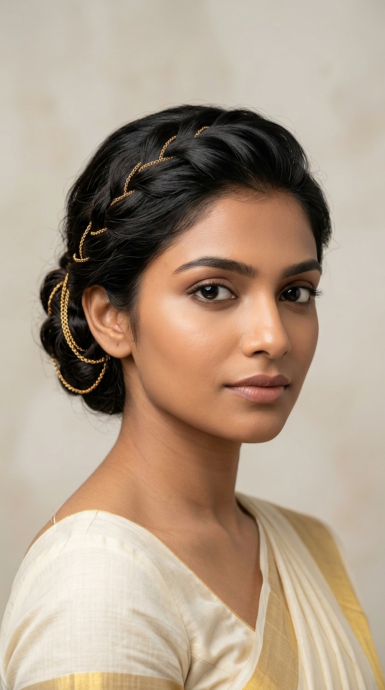 Low Chignon with Gold Chain Details