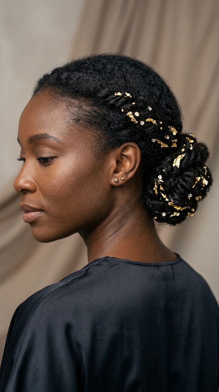 Low Chignon with Gold Leaf Accents