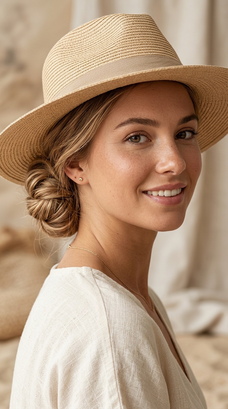 Low Chignon with Hat