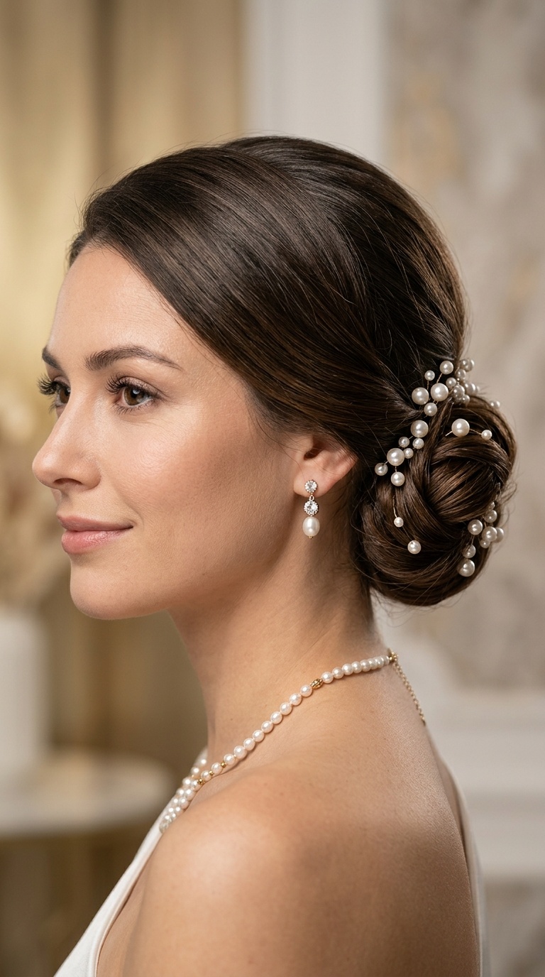 Low Chignon with Pearl Accents