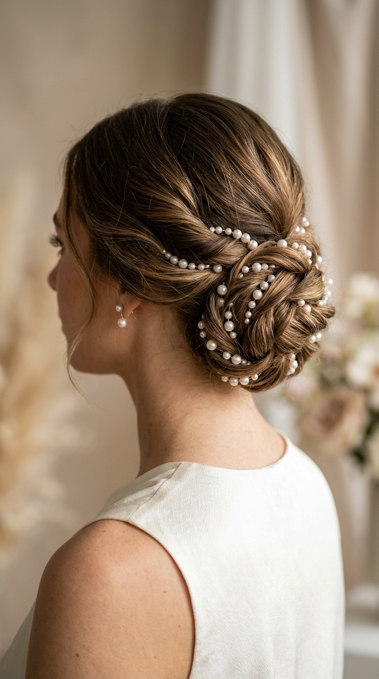 Low Chignon with Pearl Inlays