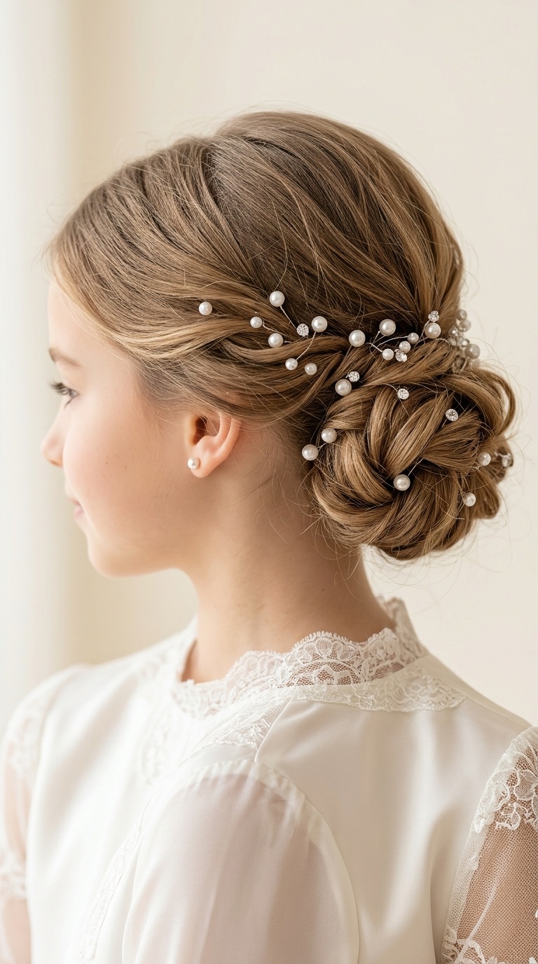Low Chignon with Pearl Pins