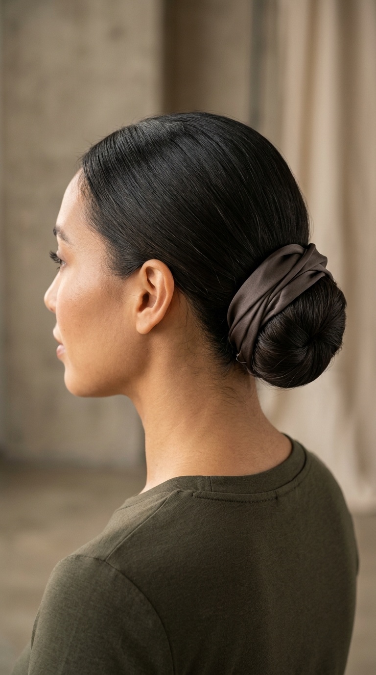 Low Chignon with Silk Wrap