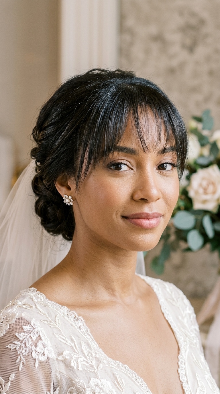 Low Chignon with Textured Micro-Bangs