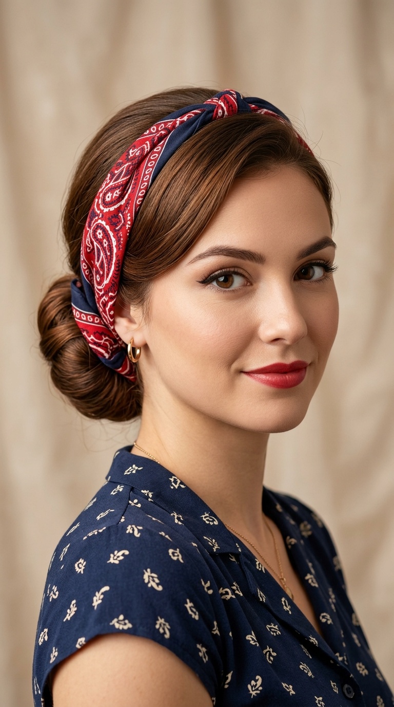 Low Chignon with Tucked Bandana