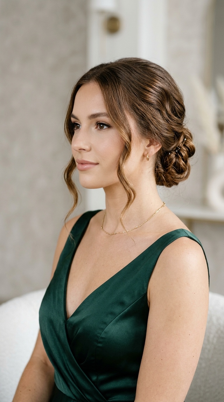 Low Chignon with Wavy Tendrils