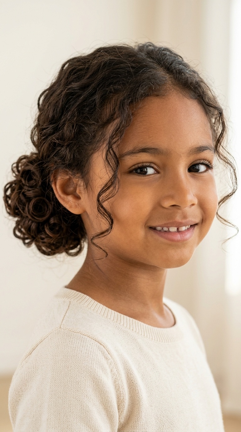 Low Curly Bun with Face-Framing Tendrils