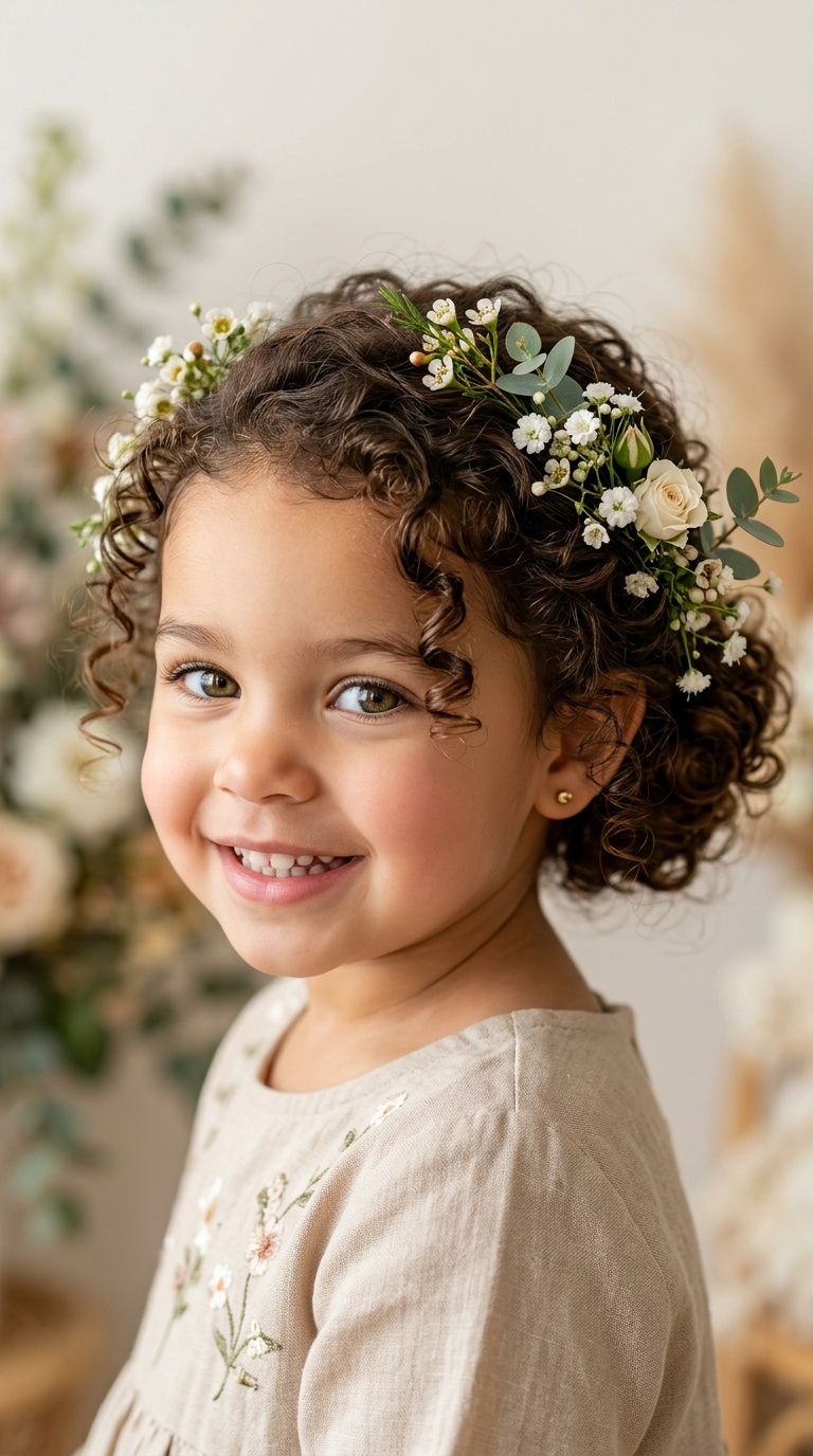 Low Curly Bun with Florals