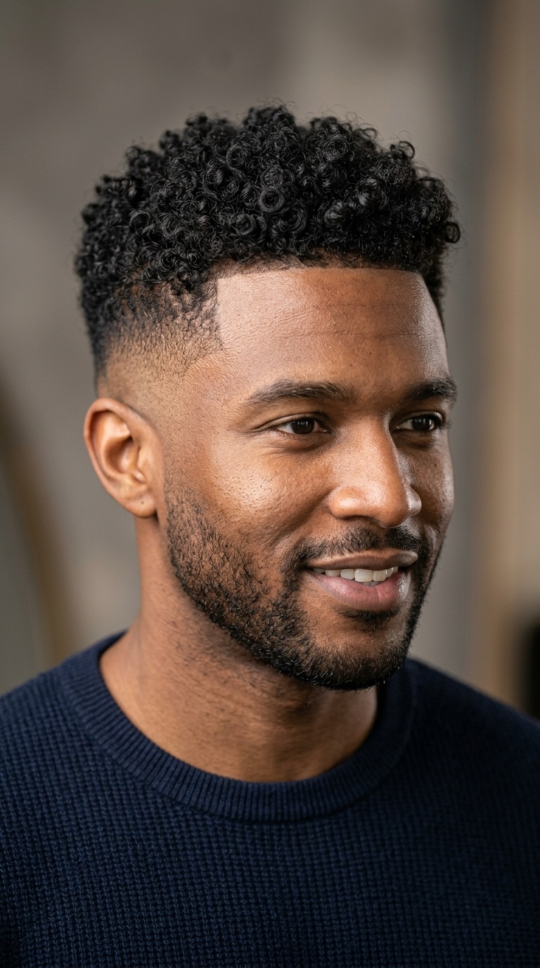 Low Fade with Curly Top