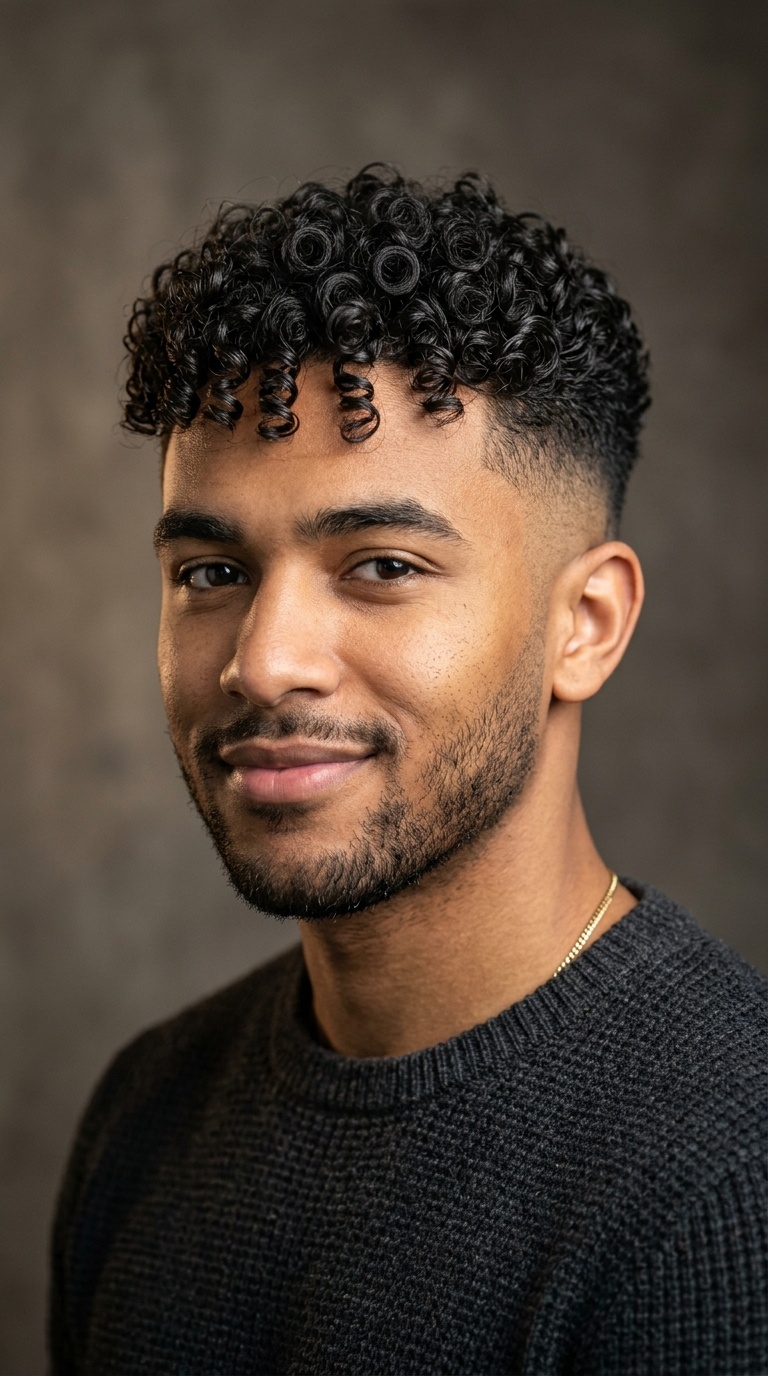 Low Fade with Curly Top