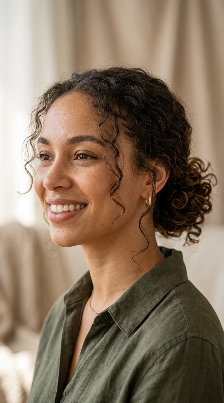 Low Frizzy Bun with Tendrils
