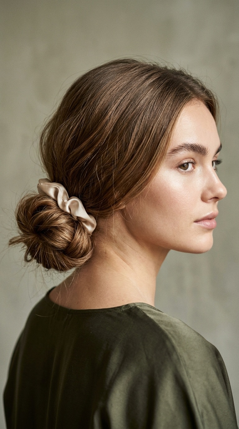 Low Messy Bun with a Silk Scrunchie