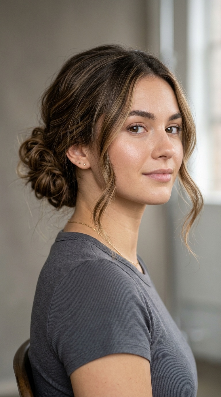 Low Messy Bun with Face-Framing Pieces