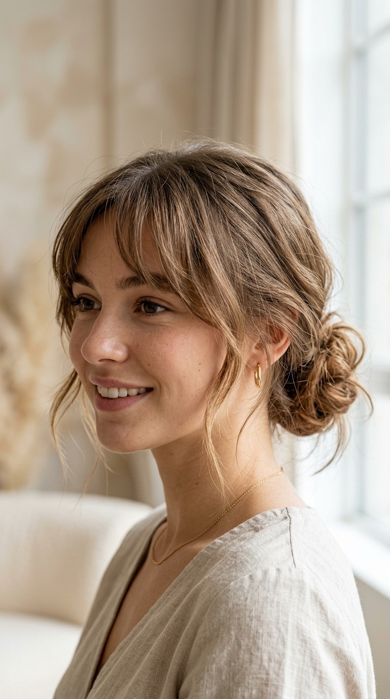 Low Messy Bun with Face-Framing Pieces