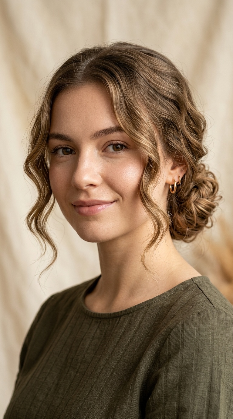 Low Messy Bun with Face-Framing Waves