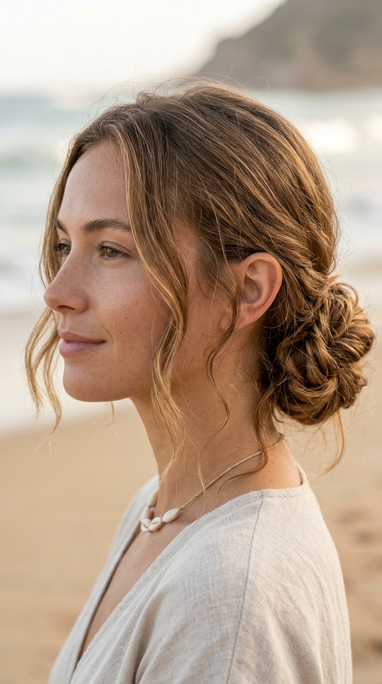 Low Messy Bun with Tendrils