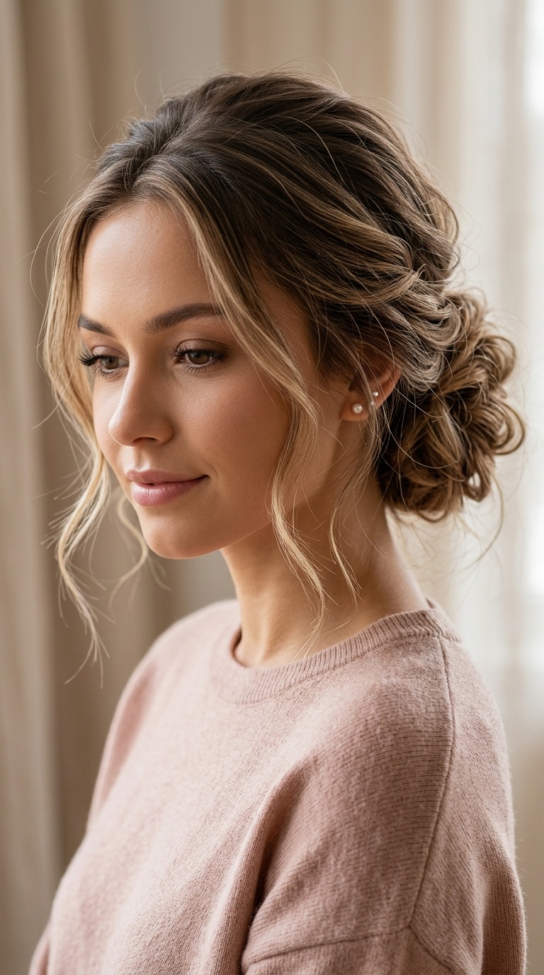Low Messy Chignon with Whispy Pieces