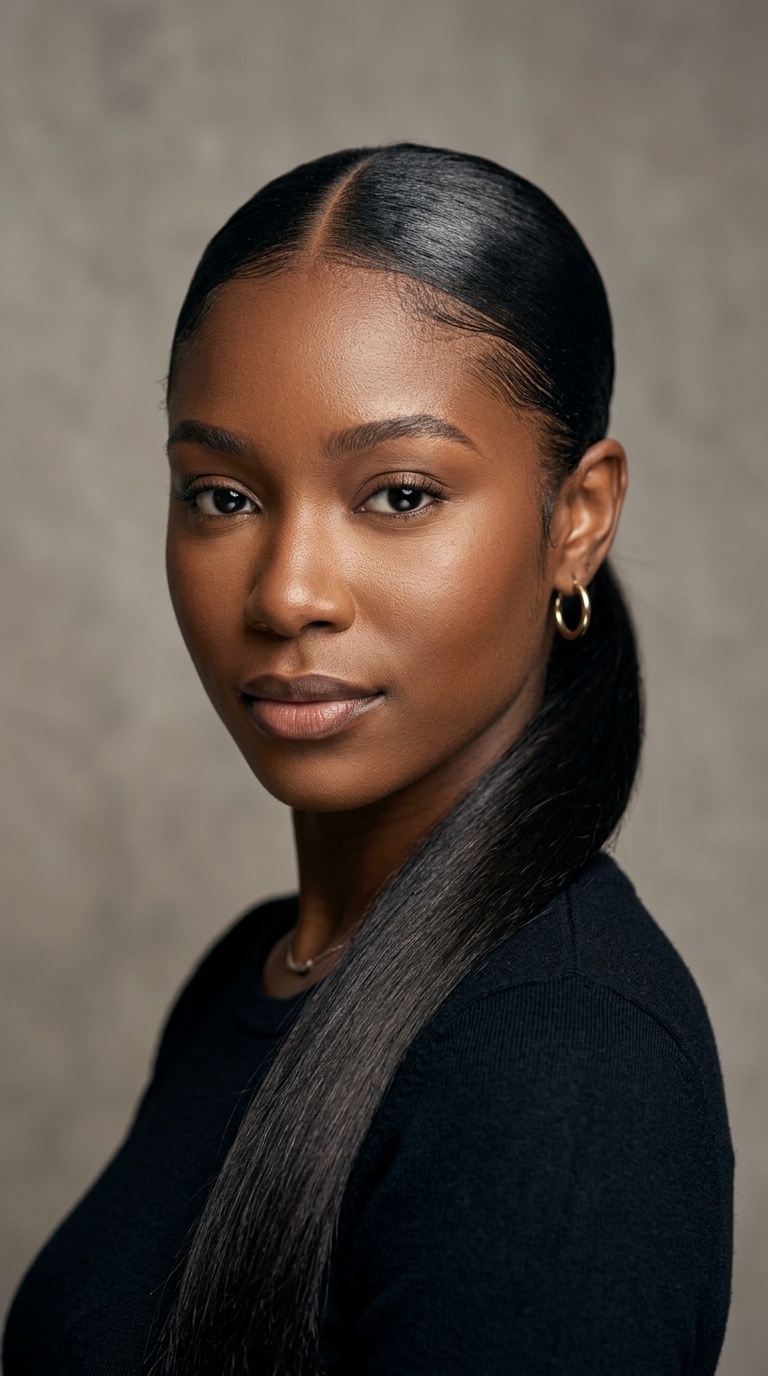 Low Middle-Part Sleek Ponytail
