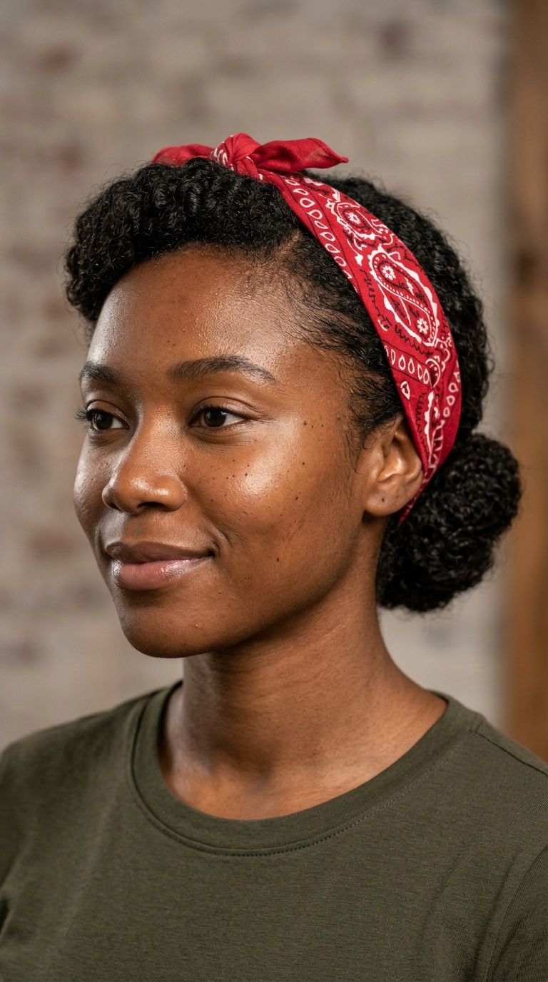 Low Nape Roll with Knotted Bandana Headband